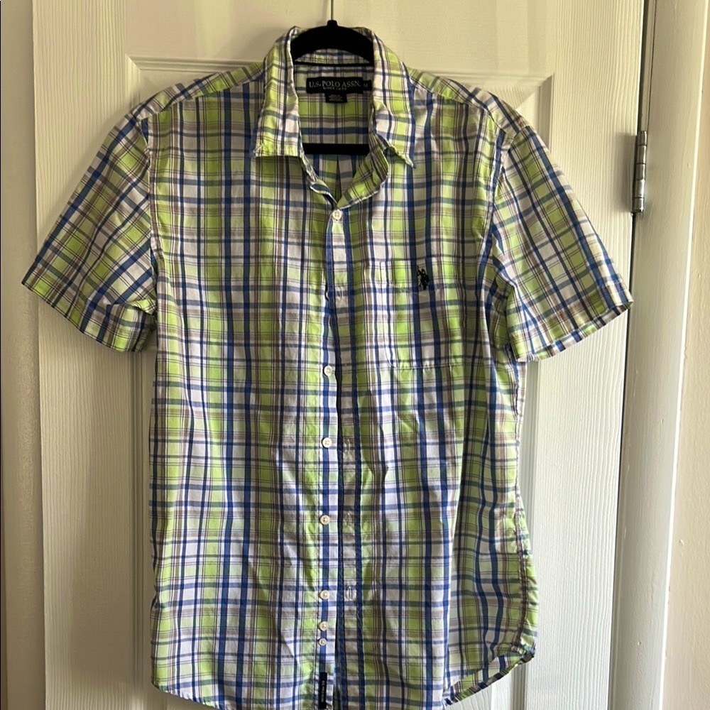 U.S. Polo Assn. Men's Green and Blue Plaid Shirt